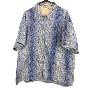 Erica Brooke Collection Sz. 32 Blue Snakeskin Print Short Sleeve Button Up Shirt